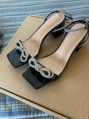 Bamboo Black Patent Leather Heels